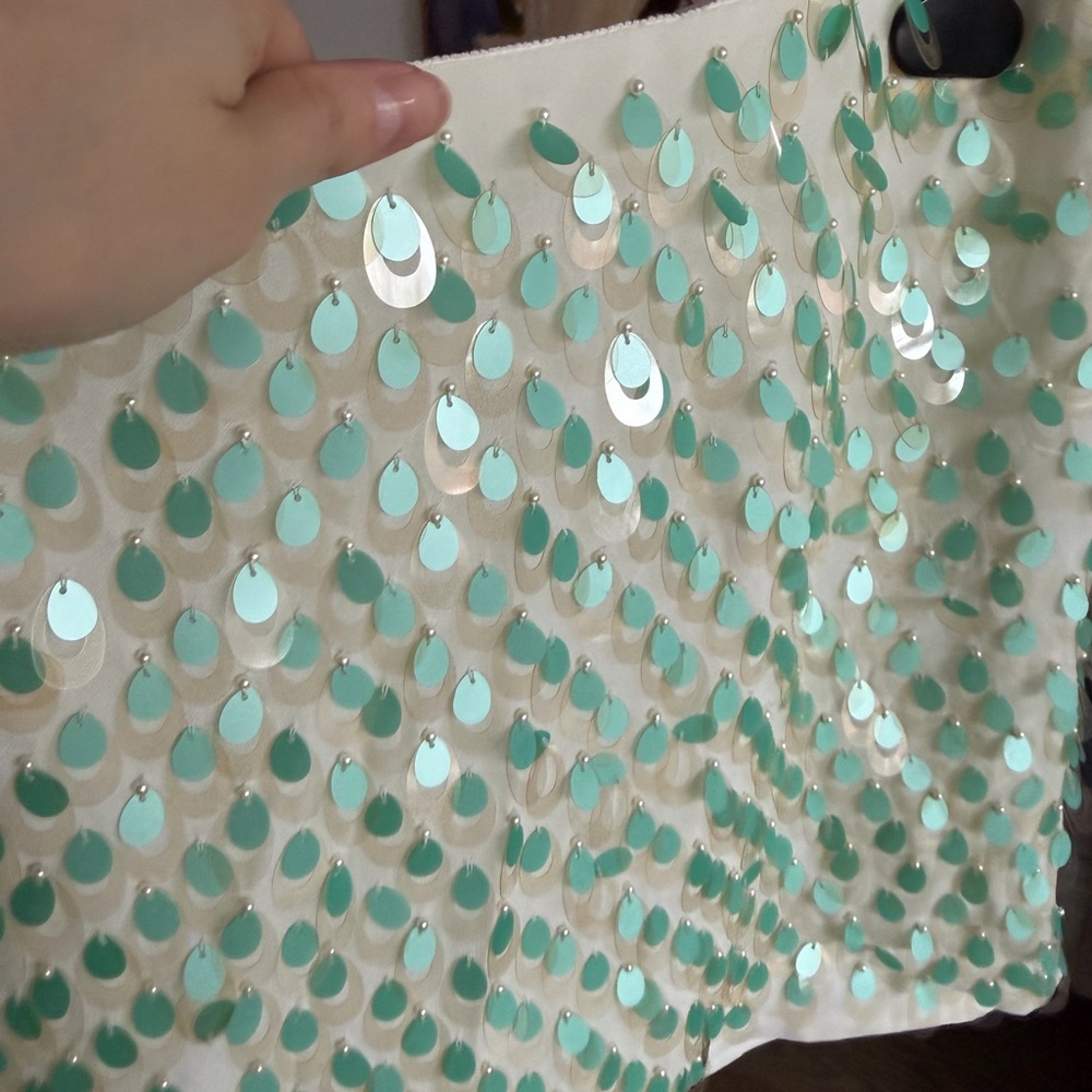 J. Crew Cream and Green Sequin Mini Skirt